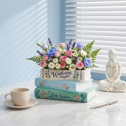 GLASSWINDS Book Planter, Unique Ceramic Book Vase for Flowers, Book-Shaped Decorative Planters, Cute Bookshelf Decor, Ceramic Planter Pot with Drainage Hole, Gifts for Books Lovers, Books Storage Box