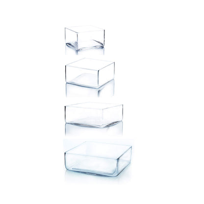 WGV Square Block Glass Vase, Length 6", Height 4", Clear Planter Terrarium, Floral Container for Wedding Party Event, Home Office Decor, 1 Piece