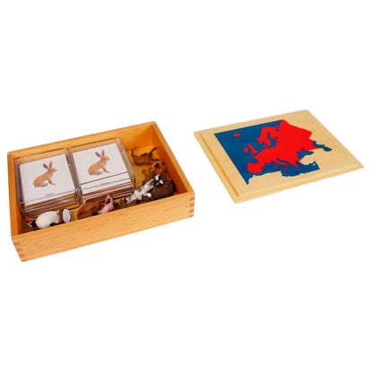 ancona European Animals, Spanish/English Bilingual, Montessori Preschool Memory Matching Game Box Set with Animal Figurines & 3-Part Cards, Early Education Toy