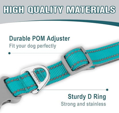 Dog Collar for Medium Small Large Dogs Reflective with Leash,Collar and Leash for Dogs,Soft Neoprene Padded 2 Pack(Ocean Blue,M)