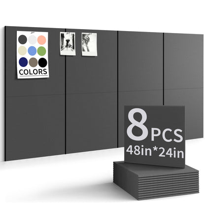 Large Bulletin Board 48"x 24" Cork Boards for Walls, 8 Pack Felt Wall Panels Photo Board, Cork Board for Office Home Pin Board