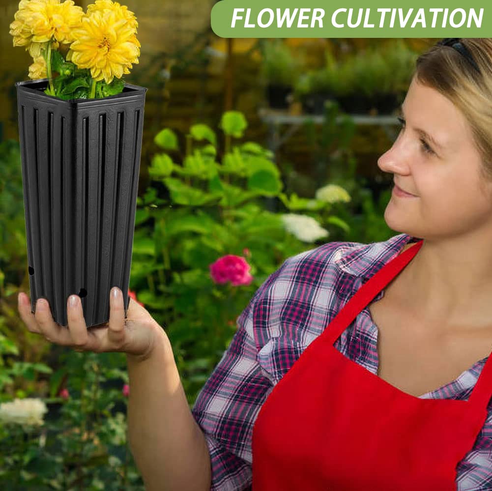 DredQcco 50Pcs Plastic Deep Plant Nursery Pots Tall Deep Tree Pot, Plant Seedling Treepots Tall Flower Containerwith Drainage Holes Flower Container for Indoor Outdoor Garden Plants 9.8" H x 4.7" W