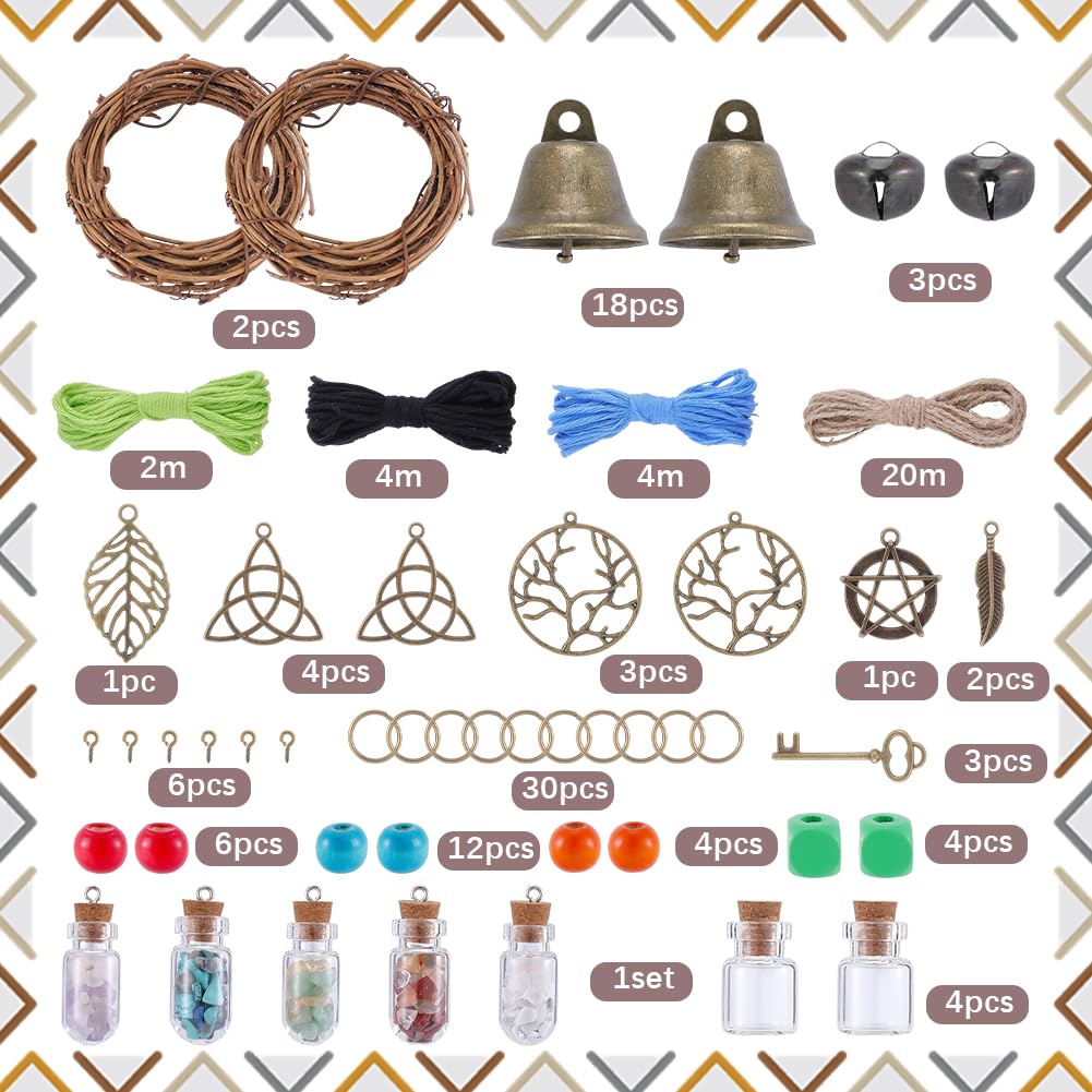 SUNNYCLUE 108Pcs Witch Bells for Protection DIY Witch Bell Ornaments Antique Boho Wishing Bottle Wreath Witchcraft Magic Witchy Bells Wind Chime Decoration for Door Knob Hanger Decor Home Gift
