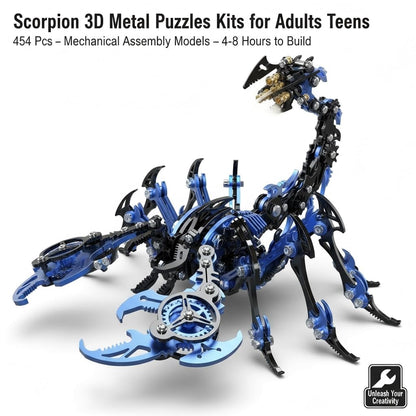 Scorpion 3D Metal Puzzles for Adults, 454PCS Stainless Steel DIY Mechanical Metal Model Kits, No Glue Assembly with Movable Joints, Challenging Metal Building Kit Desk Decor Gift(Blue-Black)