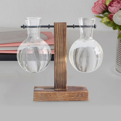 MAGICLULU 3pcs Glass Propagation Vases with Wooden Stand High Borosilicate Hydroponic Plant Planter for Desktop Indoor Terrarium and Plant Propagation