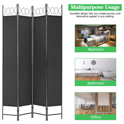 4 Panel Room Divider 6.8FT Steel Frame Screen Folding Privacy Divider Freestanding Partition for Home Office Bedroom, Black