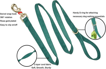 Soft Corduroy Dog Collar and Leash Set Adjustable Durable Dog Collars with Metal Buckle and Lead for Small Dogs,Dark Green