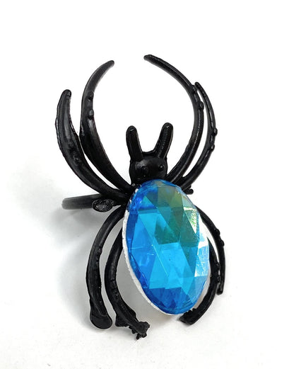 100 Bulk Halloween Spider Rings With Gems Assortment - Black Rings with Assorted Gems for Creepy Crawly Party Favors, Treats, and Cupcake Toppers