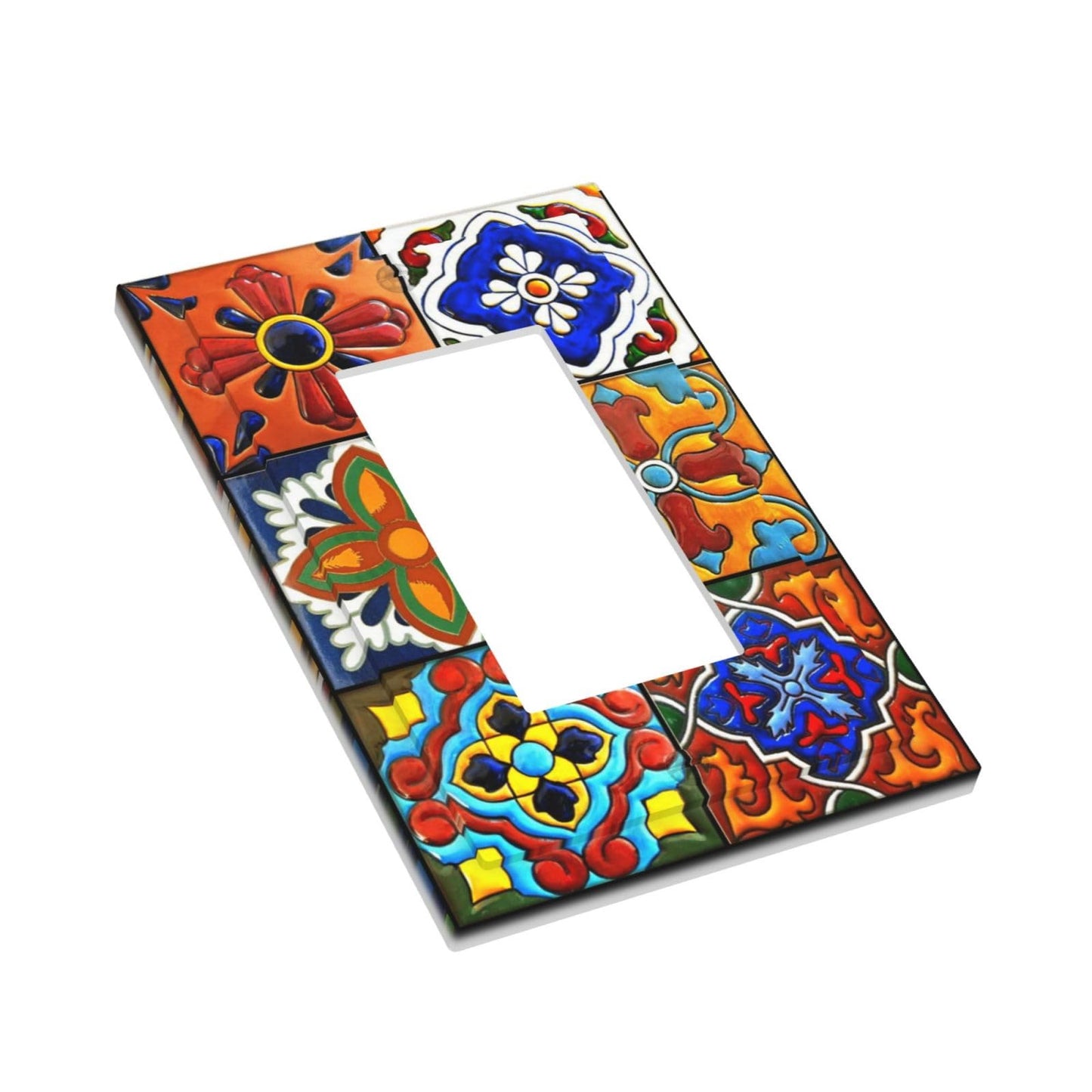 Wpshijia Decorative Outlet Covers Modern Red Mexican Talavera Morocco Ceramic Pattern 1 Gang Single Decora GFCI Device Light Switch Cover Plate 1 Rocker Wall Plate Jumbo Faceplate for Bathroom