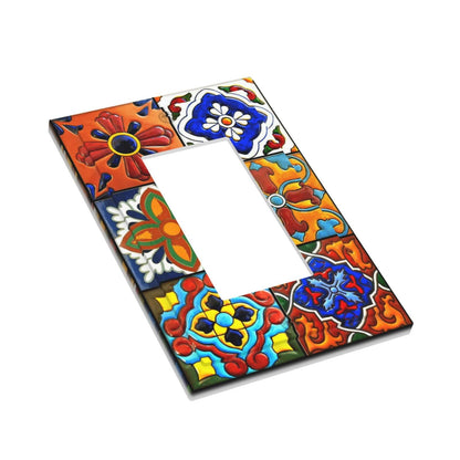 Wpshijia Decorative Outlet Covers Modern Red Mexican Talavera Morocco Ceramic Pattern 1 Gang Single Decora GFCI Device Light Switch Cover Plate 1 Rocker Wall Plate Jumbo Faceplate for Bathroom