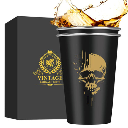 MR.BARWARE Skull Stainless Steel Beer Cups, Skull Gifts for Goth Fan, Stackable Camping Mugs for Outdoor Indoor Activity, Father's Day Halloween Christmas Gifts for Men Women, 500ML(2 Pack)