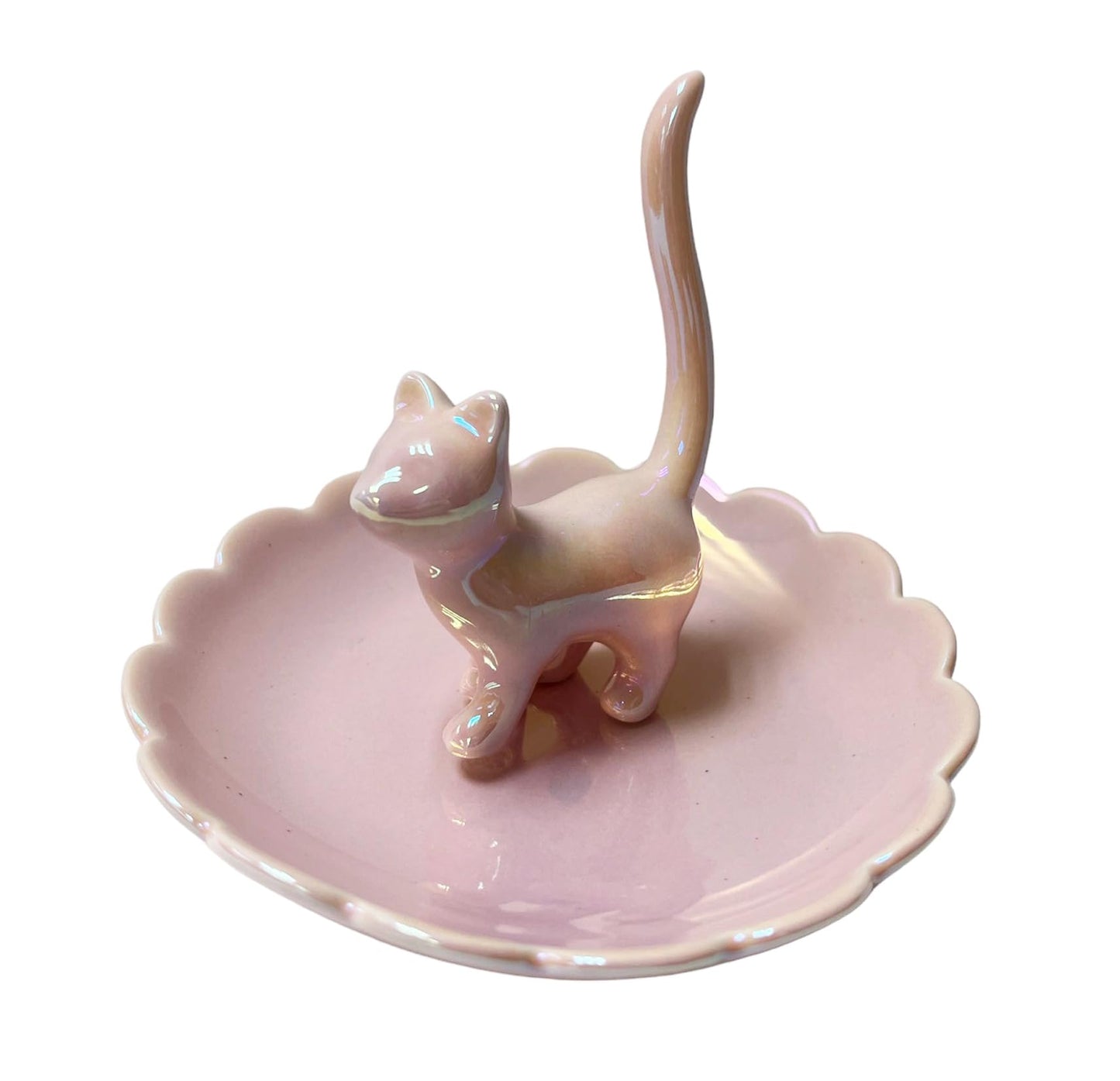 ROSA&ROSE Cat Ring Holder Trinket Tray Ceramic Jewelry Dish Decorative Ring Holder/Trinket Tray Engagement Wedding Birthday Gifts for Women Her(Pink)