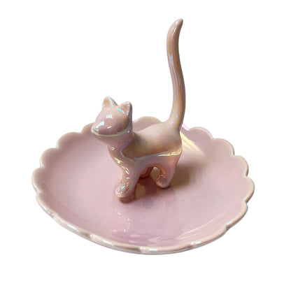 ROSA&ROSE Cat Ring Holder Trinket Tray Ceramic Jewelry Dish Decorative Ring Holder/Trinket Tray Engagement Wedding Birthday Gifts for Women Her(Pink)