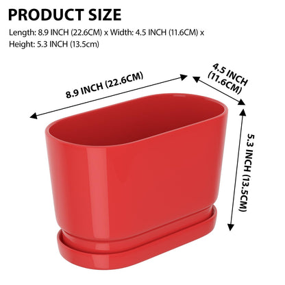 XiHuaer 8.9x4.5x5.3 Inch Ceramic Planter with Drainage Hole and Saucer, Indoor Outdoor Plant Pot for Plants, Red
