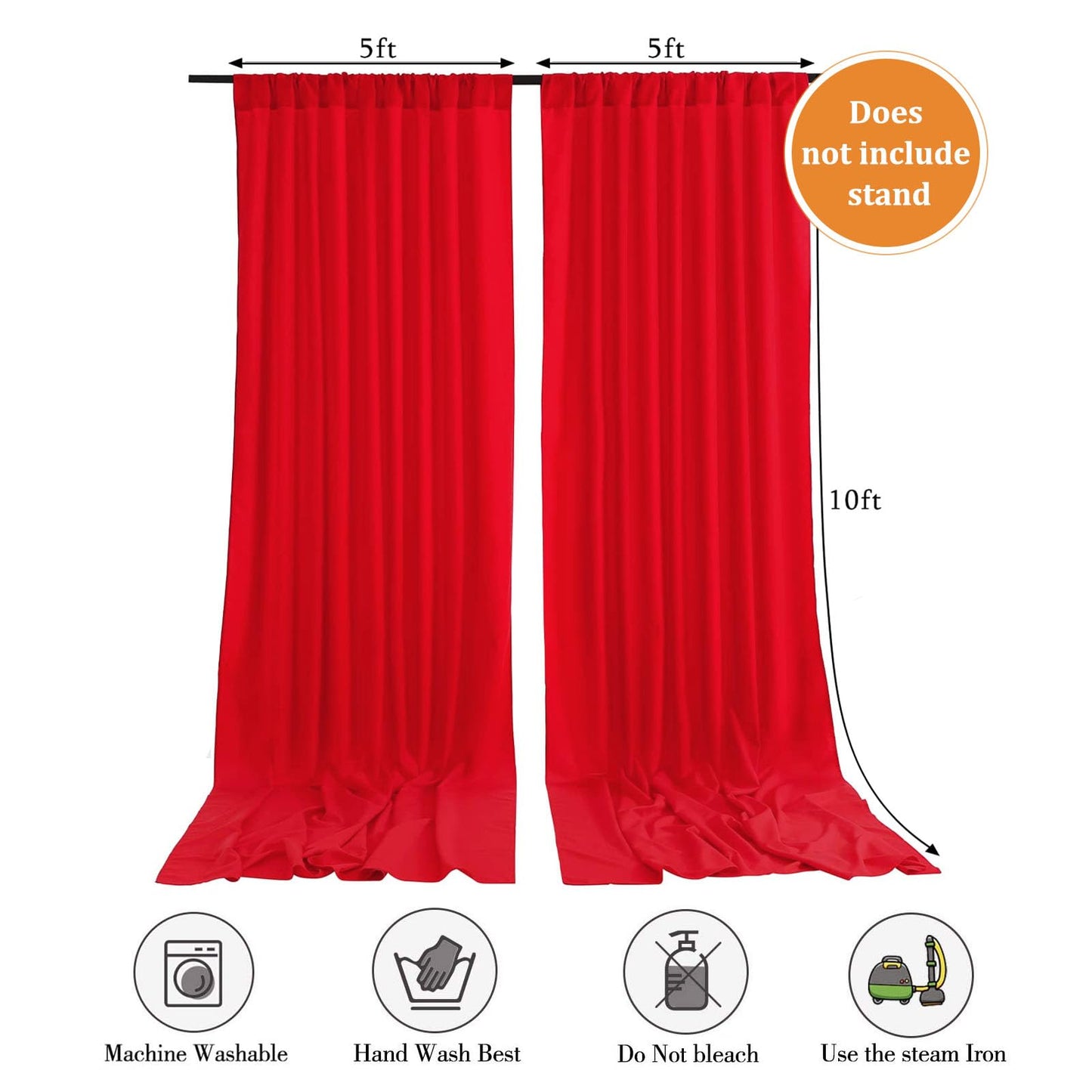 10 x 10 Feet Red Backdrop Curtain for Partie, Background Curtains for Photoshoot, Birthday, Wedding, Halloween, Thanksgiving, Christmas, New Year Party Decorations 5Ft x 10Ft, 2 Panels