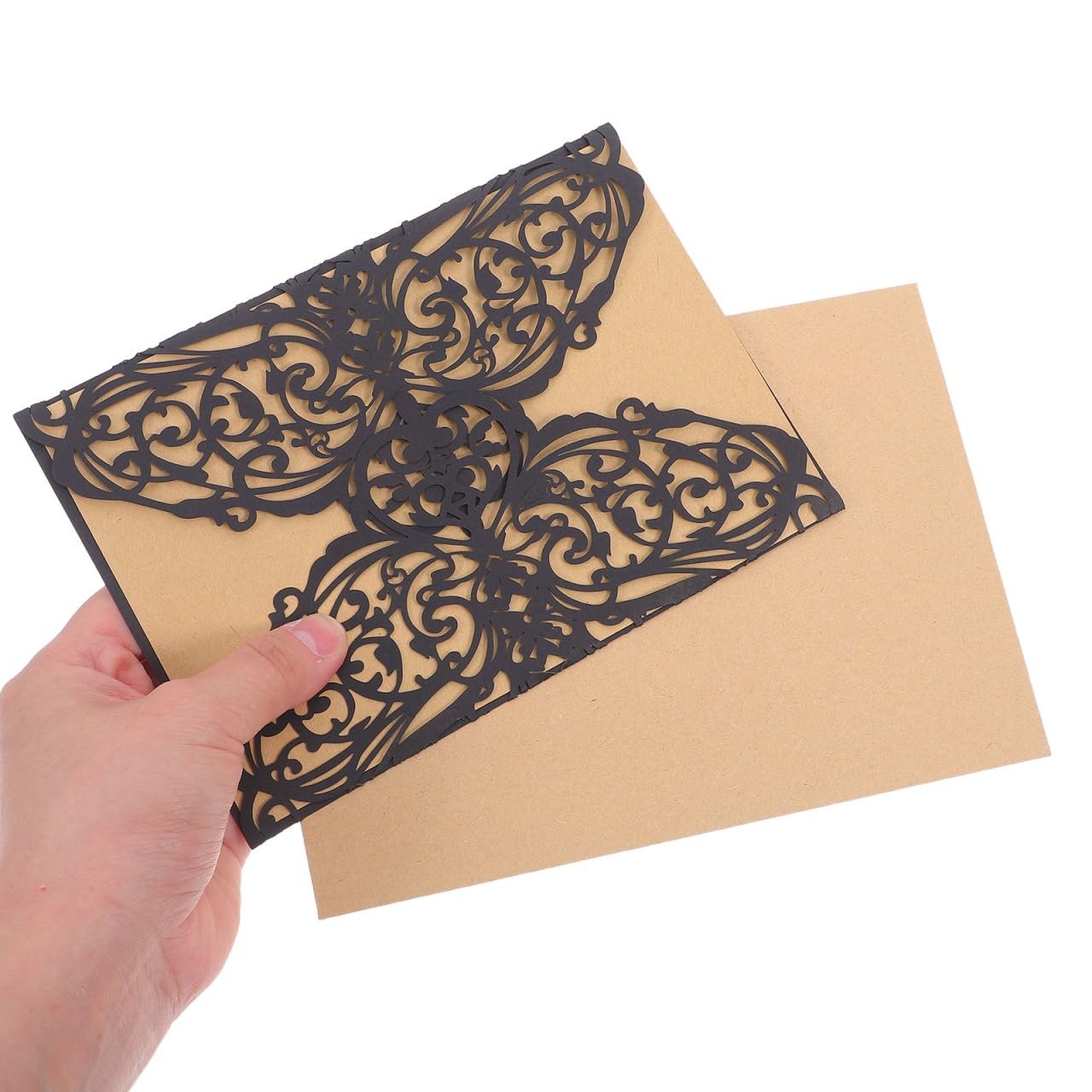 STOBOK Halloween Party Invitations - 10pcs Laser Cut Invitation Cards with Envelopes and Bowknots - Black Hollow Card Kits for Horror Party Supplies Weddings Baby Showers Event Celebrations 7.1x4.9in