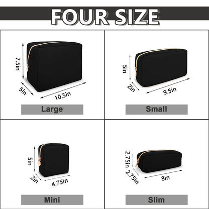 UIXIZQ Waterproof Small Pencil Case Makeup Bag for Purse,Cute Pencil Pouch Preppy Nylon Makeup Brush Holder with Zipper,Girls Portable Storage Case Small Pen Bag for Office(Slim-Black)