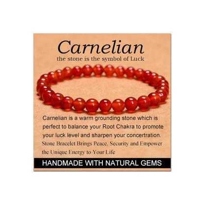 CHELYQST Carnelian Bracelet - Stone of Luck,Stretch Natural Stone Crystal Beads Jewelry Gifts for Women Men Unisex,6mm