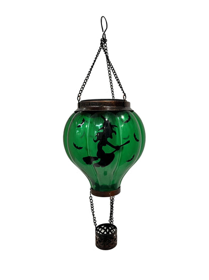 Halloween Decoration Outdoor Hot Air Balloon Solar Lantern with Flickering Flame, Hanging Outdoor Lanterns with Flying Witch Design Waterproof Decor for Garden, Patio, Halloween Party(Witch)