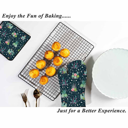 Samgula Green Plant Oven Mitts and Pot Holders Sets Succulents Cactuses in Glass Terrariums Heat Resistant 3pcs for Cooking Baking BBQ