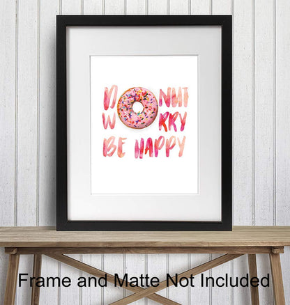 Donut Wall Decor - Funny Kitchen, Dining Room, Cafe Decor - Cute Donut Worry Wall Art for Coffee Bar, Restaurant - Unique Housewarming Gift - Inspirational Quote Poster Picture Print