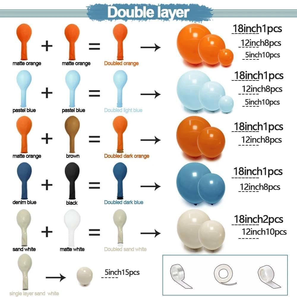 Blue Orange White Balloon Arch Double Stuffed Balloon Kit for Fall Birthday