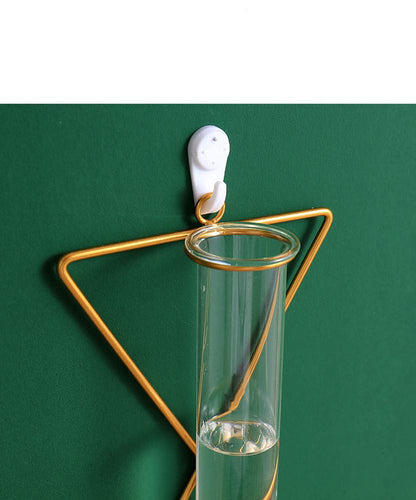 yaocoral Nordic Wall Vase Hanging Geometric Gold Flower Vase Wall Mount Metal Frame Vases Hydroponic Glass Bud Vase Decor for Home Wedding Farmhouse