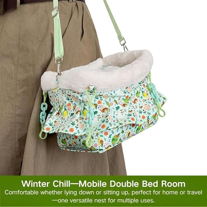 2 in 1 Warm Bird Carrier Bag, Bird Hammock Bed for Cage, Winter Travel Bag, Portable Parrot Outing Bag for Lovebird, Budgie, Conure, Quaker, Small Medium Birds (Purple,Large)