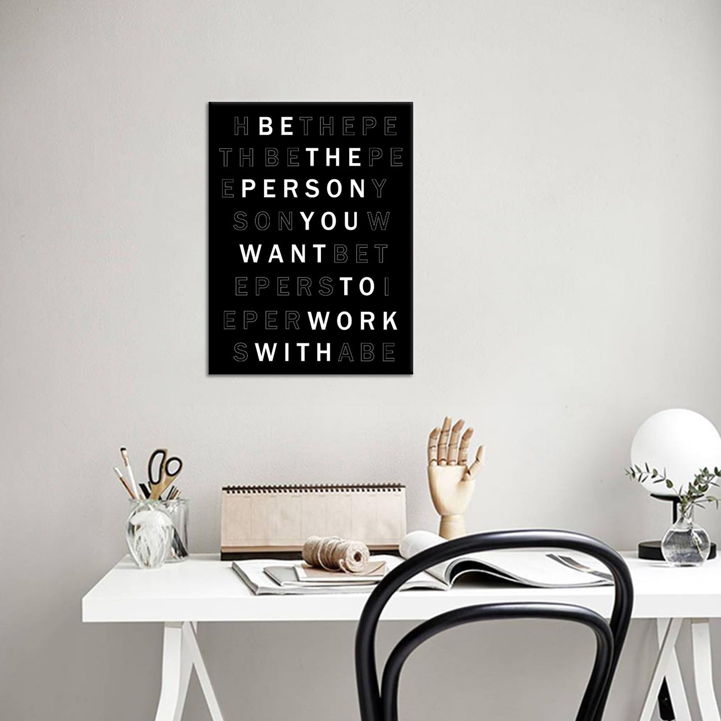 YSPCSUN Inspirational Poster for Office Canvas Wall Art, Be the Person You Want to Work With Quote Print for Home Office Dorm Classroom, Single Panel Wall Decor 24x18inch