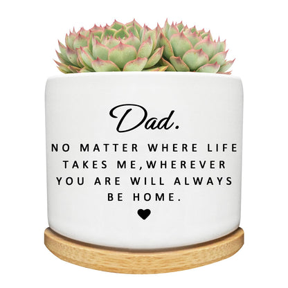 Arosedmo Succulent Planter Pot for Dad - Cute 3 Inch Plant Dad Gift from Daughter or Son with Bamboo Tray, Best Fathers Day Birthday Gardening Gifts for Dad, Grandpa, Husband
