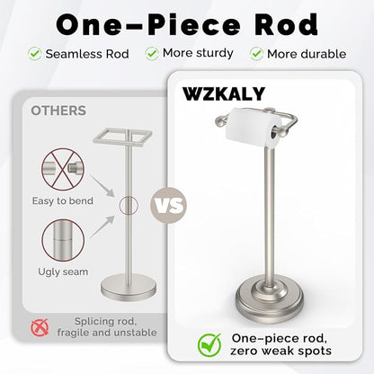Toilet Paper Holder Stand, Brushed Nickel Toilet Paper Holder Free Standing, Post Pivoting Design & Stable Weighted Base SUS304 Stainless Steel for Bathroom(Mega Roll)