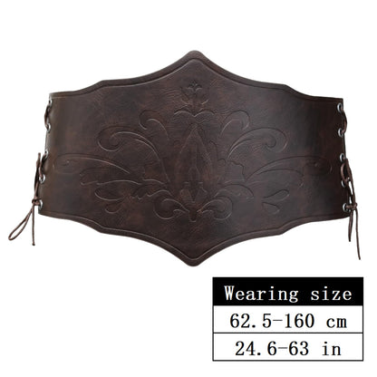 HiiFeuer Medieval Women Faux Leather Corset Belt, Renaissance Underbust Corset Adjustable Wide Waist Cincher for Ren Faire (Dark Brown B)
