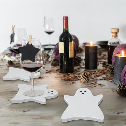 Acellegic 4pcs Marble Coasters Halloween Ghost Coasters 4.7 x 3.9 Inches for Drinks Beverage Boo Mug Cup Car Desk Party Decoration(Halloween Ghost,White)