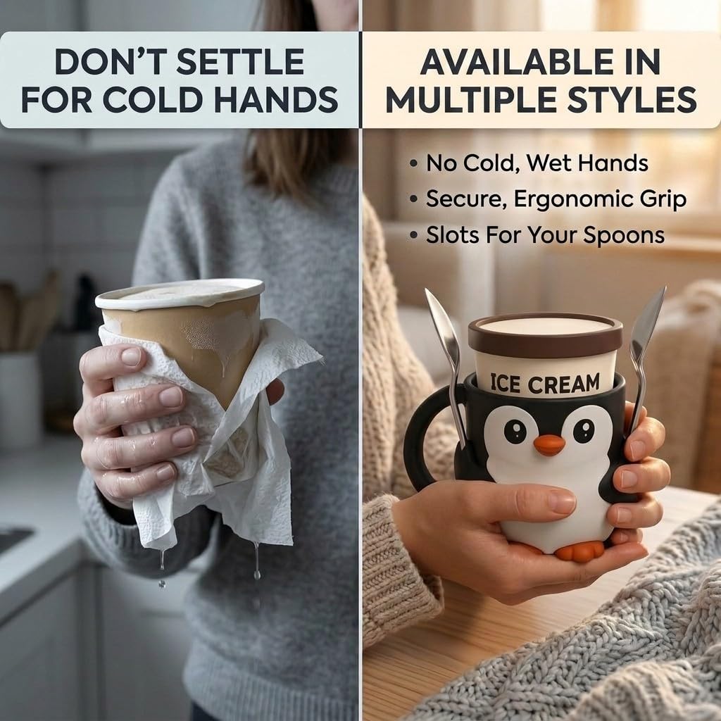 Ice Cream Pint Holder – Fits Standard Pints – Dual Spoon Sockets – Keeps Hands Warm – Fun Unique Designs with Vibrant Colors – Reusable Ice Cream Sleeve - Ramen Noodle Holder (Pumpkin)