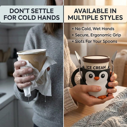 Ice Cream Pint Holder – Fits Standard Pints – Dual Spoon Sockets – Keeps Hands Warm – Fun Unique Designs with Vibrant Colors – Reusable Ice Cream Sleeve - Ramen Noodle Holder (Pumpkin)