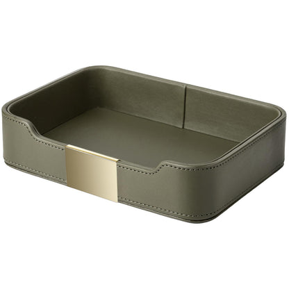 SANZIE Luxury Leather Tray Organizer Valet Tray Key Tray for Entryway Table Desktop Storage Catchall Tray Decorative Tray for Jewelry Keys Wallet Phone Watch (Metal Gilded, Khaki Green)