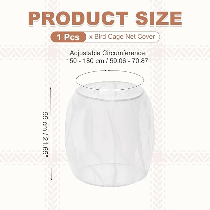 Bird Cage Seed Catcher, Bird Cage Net Cover Seeds Guard, Universal Birdcage Accessories, White, Circumference 59.1"-70.9", Height 21.7" for Parrot Cockatiel Enclosures