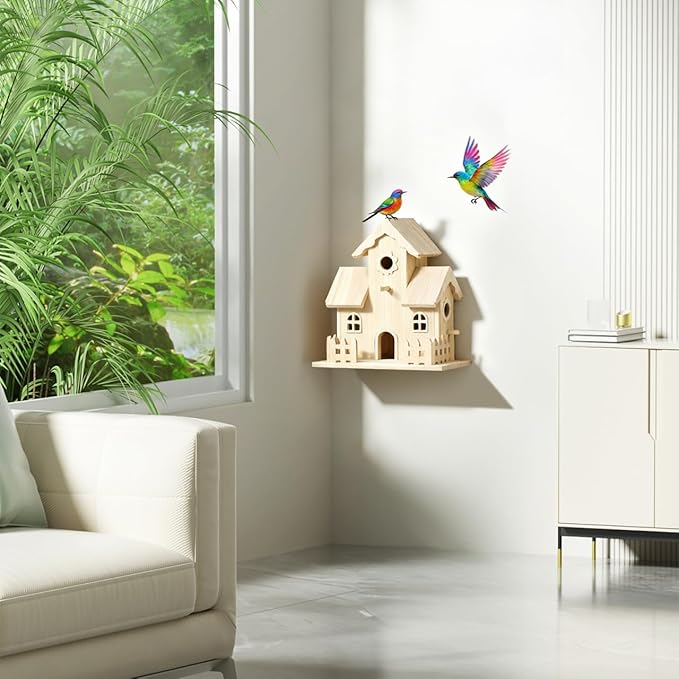 Toddmomy Solid Wooden Bird Nest Box 7.87X4.92X7.87In Unfinished Hanging Birdhouse for Garden Patio Home Decor and Small Pets Sleeping Nest