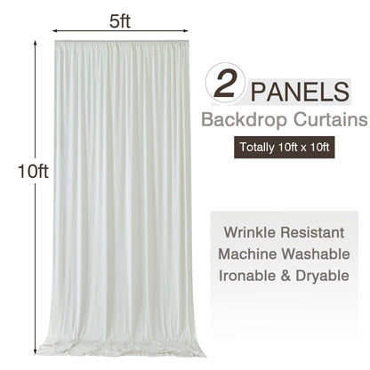10x10ft Wrinkle Free Ivory Backdrop Curtains for Parties, 2 Panels 5x10ft Silky Polyester Photo Backdrop Drapes Back Drop Cloth Drapery for Wedding Birthday Photography Background
