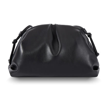 Huralona Dressy Pleated Vegan Leather Clutch Purse Super Soft Cloud Dumpling Clutch Bag for Women PU Evening Purse Handbag (Black, M)