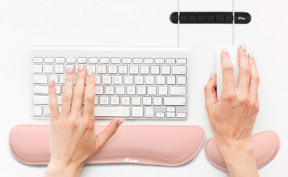 iFine Upgrade Cleanable PU Leather Keyboard Wrist Rest Pad & Mouse Wrist Cushion Support for School, Office, Home, Computer, Laptop, Mac, Waterproof Lightweight Comfortable Pain Relief Typing -Pink