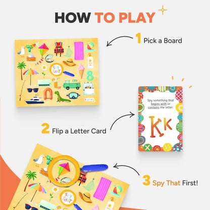 Flashcards Spy that! by Kidrox Squad – Spy that Letter Game for Kids Ages 3+, 20 Double-Sided Picture Search Boards with 400+ Objects, Alphabet Learning Game for Toddlers and Families