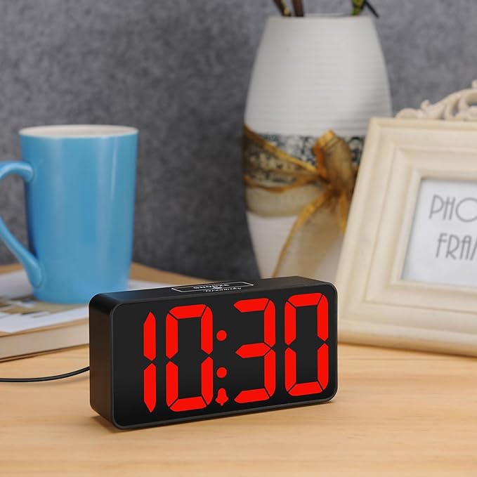 DreamSky Small Digital Alarm Clock for Bedroom with Large Big Numbers | Electric Bedside Desk Clock with USB Charging Port, Brightness Dimmer, Adjustable Alarm Volume, USB-C Adapter Powered