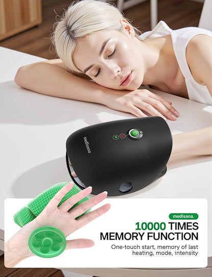 Medisana Hand Massager with Heat and Compression, Cordless Hand Massager for Arthritis and Carpal Tunnel Relief, Knuckle Stretching Massage, Birthday Christmas Gifts for Men Women Dad Mom-Black