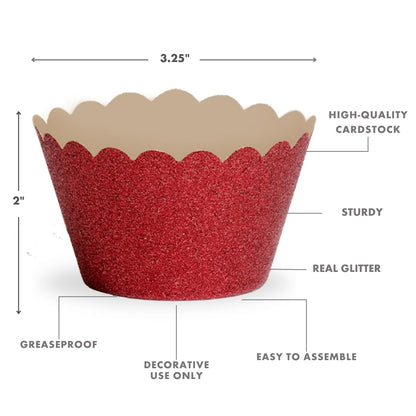 Koyal Wholesale Red Cupcake Wrappers Glitter Cupcake Liners for Christmas, Graduations, & Parties, Decorative Glitter Red Baking Cups and Cupcake Holders for Dessert Tables & Holiday Events, Set of 50