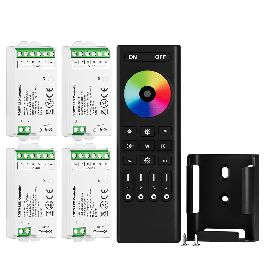 BTF-LIGHTING 5050SMD FCOB COB Dimming RF 2.4GHz Wireless Remote RC01RFB &4PCS C01RF Tuya Controller Kit 4 Zones Group Control PWM Single Color (+V -V) 2pin LED Neon Rope Light DC5V DC12V DC24V