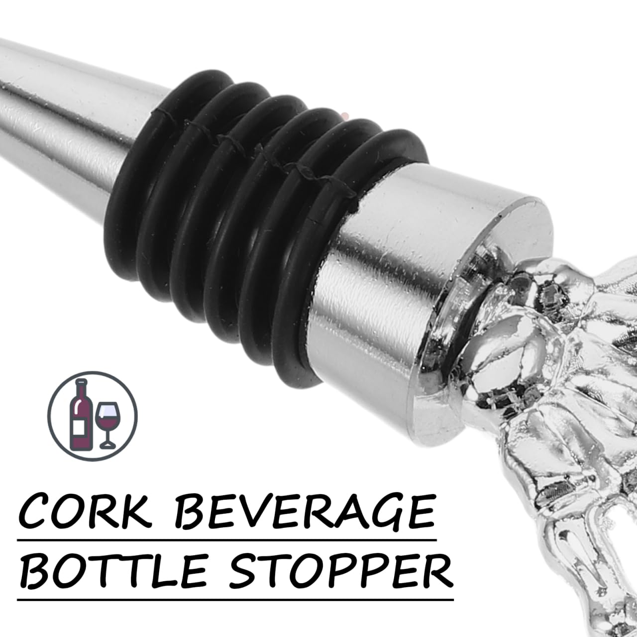 Garneck 2pcs Halloween Wine Bottle Stopper Silver Skeleton Hand Shaped Decorative Bottle Plug Alloy Skeleton Hand Stopper for Wine Beverage Halloween Party Favors