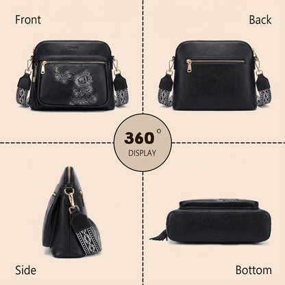 VIMUTI Crossbody Bags for Women Trendy, Lightweight Purses for Women Embossed Design Shoulder Handbags with Guitar Strap (Black)