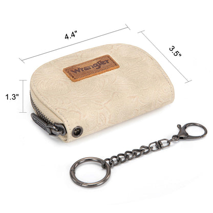 Montana West Wrangler Small Keychain Wallet for Women RFID Blocking Credit Card Holder Floral Tooling Coin Purse Beige WG338-W102-1BG