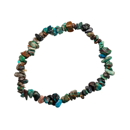 Down To Earth Chrysocolla Natural Gemstone Bracelets, Chakra Crystal Healing Chip Stretch Bracelets, Gemstone Polished Irregular Crystals, Crystal Irregular Chips Beads Stretch Bracelets (Chrysocolla)